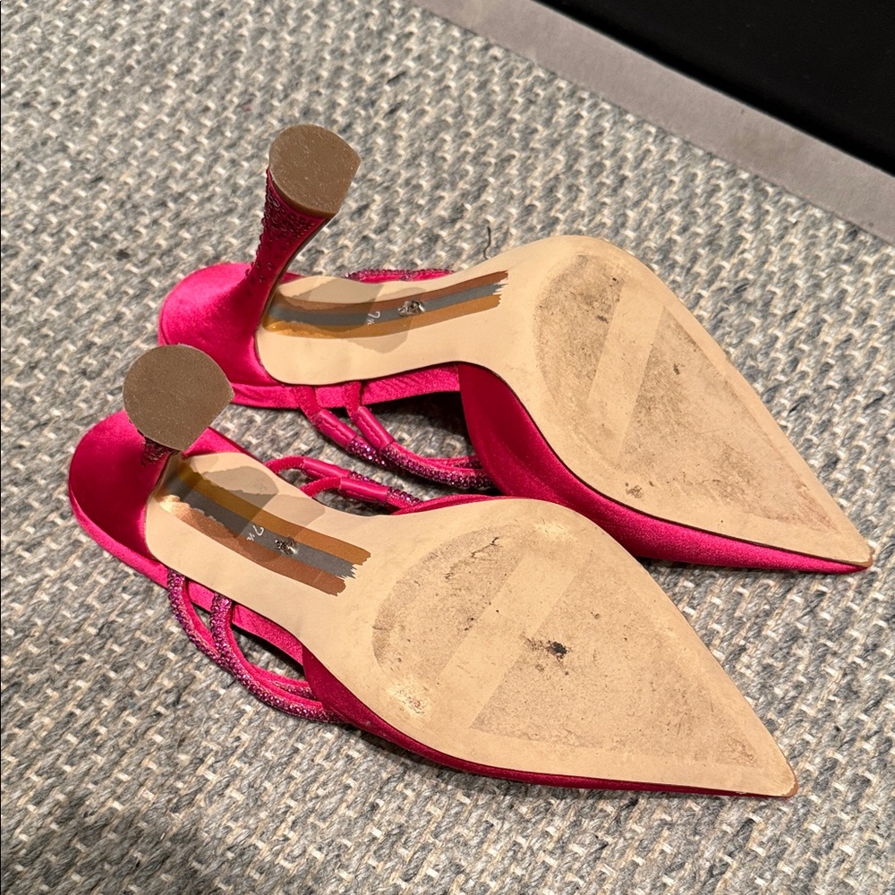 Sam Edelman Agustina Bold Bright Fuschia Sparkle Strap & Heel Size 7.5 - Picture 6 of 9